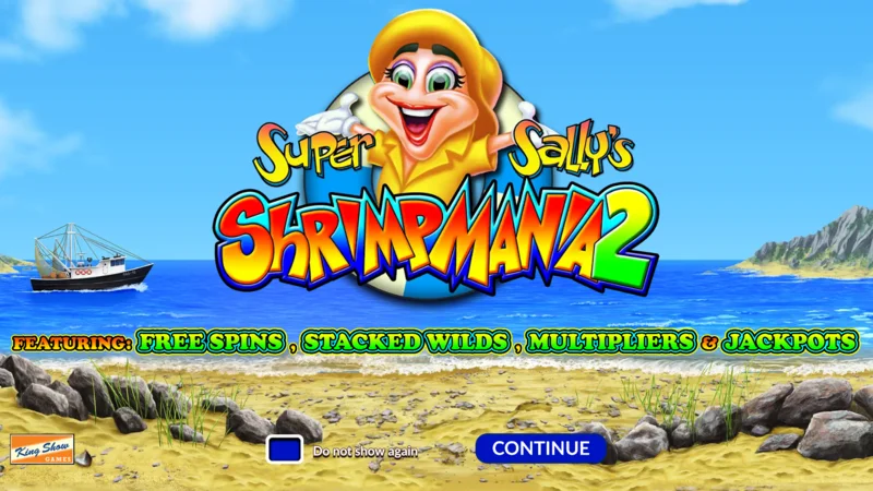 Super Sally's Shrimpmania 2 - hovedskærm med 5x4 hjul og 40 betalingslinjer